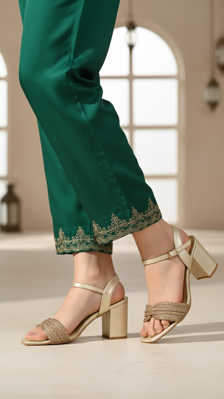 Golden Fancy Sandal For Ladies FN6229