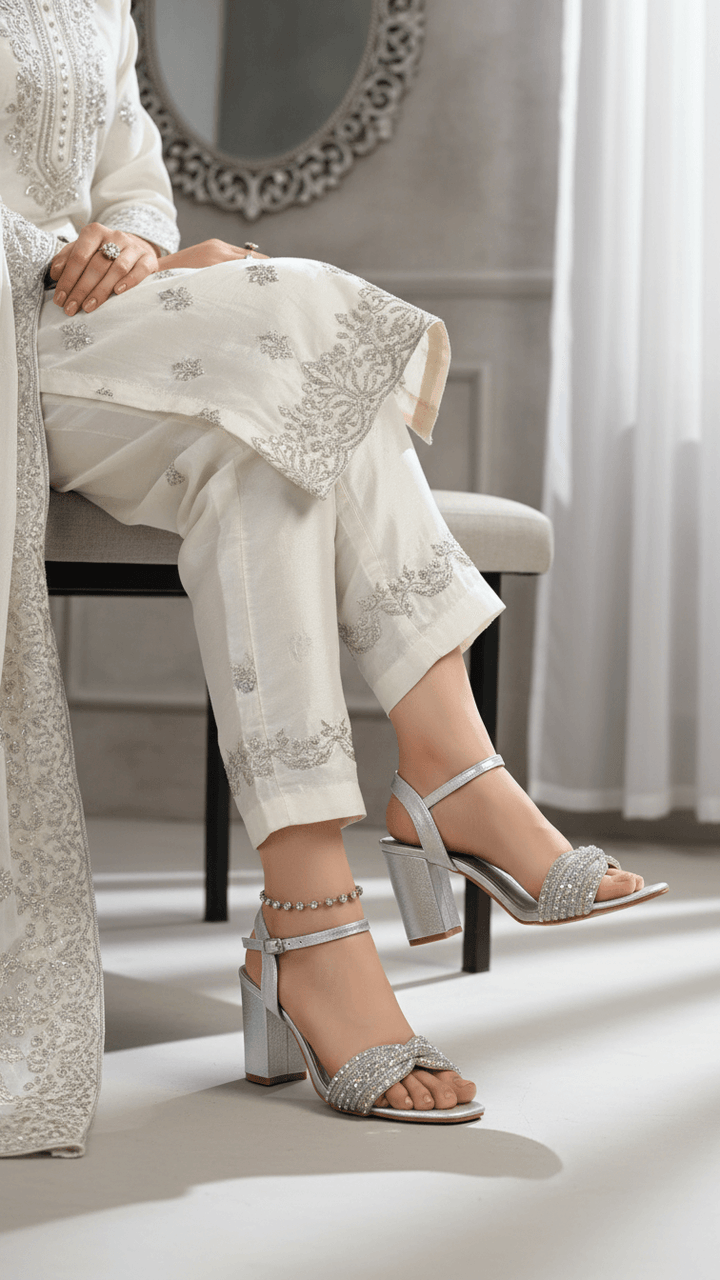 Silver Fancy Sandal For Ladies FN6229