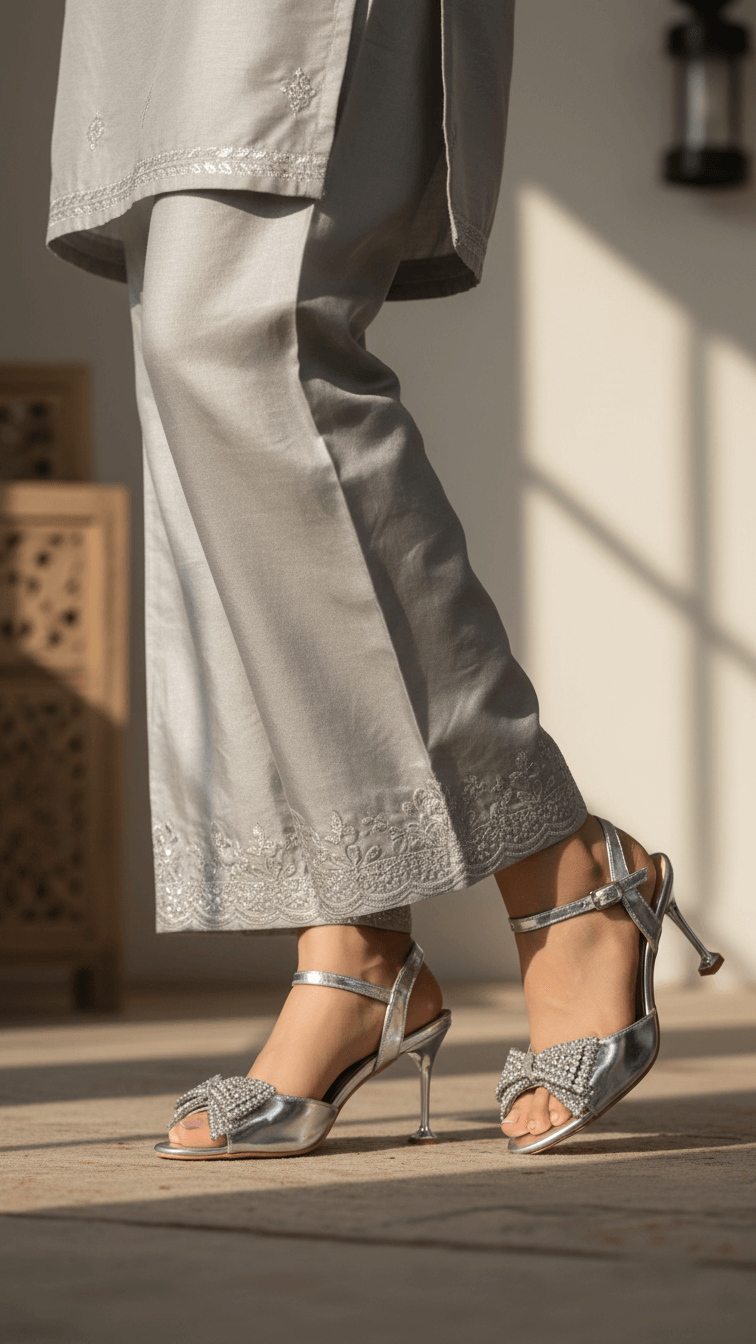 Silver Fancy Sandal For Women FN6236