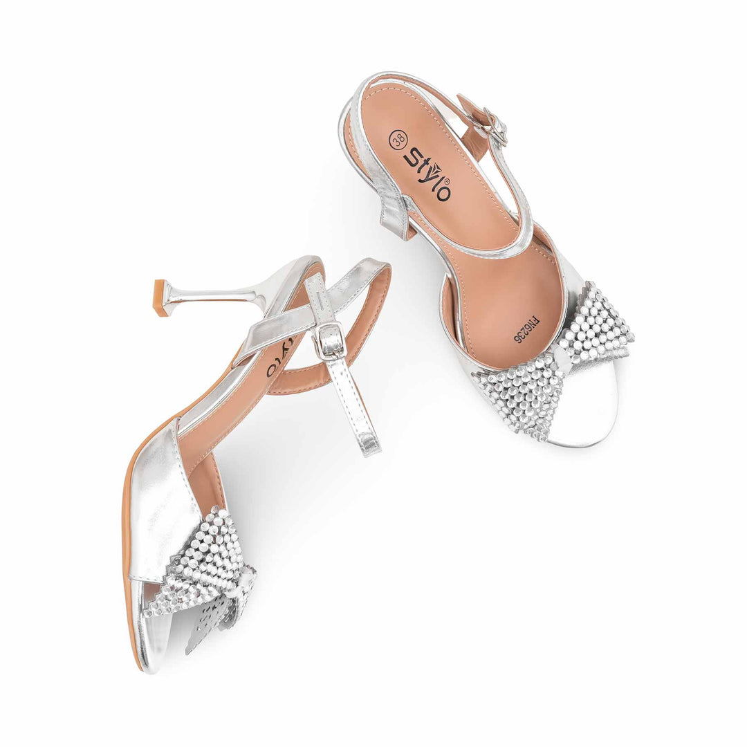 Silver Fancy Sandal For Women FN6236