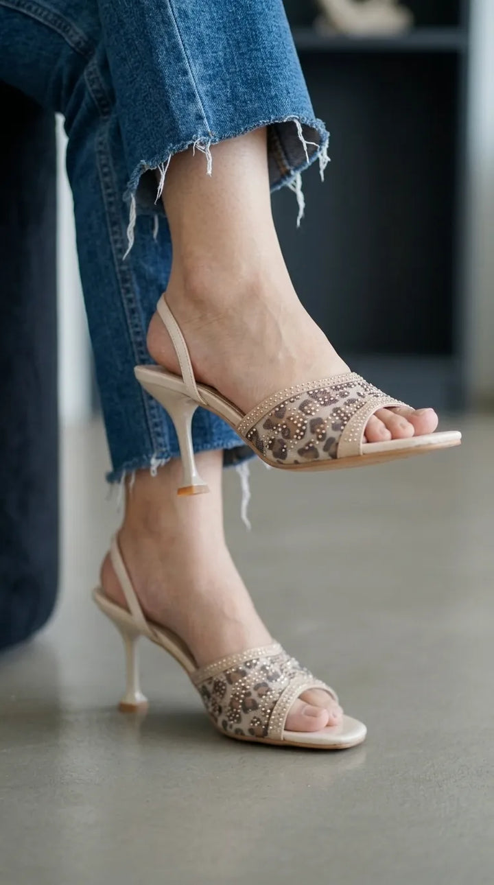 Beige Fancy Sandal For Ladies FN6237