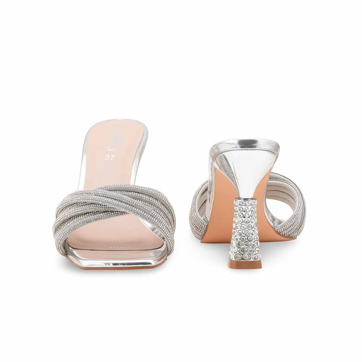Silver Fancy Sandal For Women FN6246