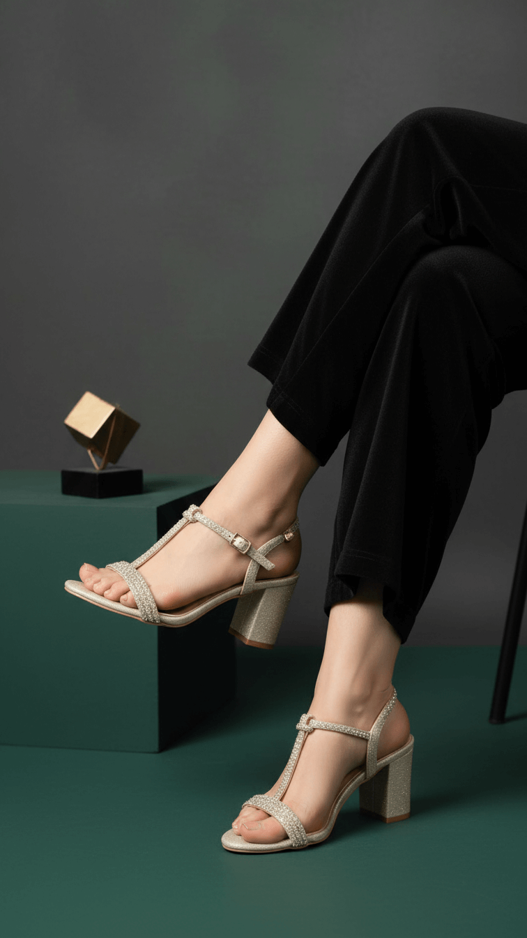 Golden Fancy Sandal For Ladies FN6247