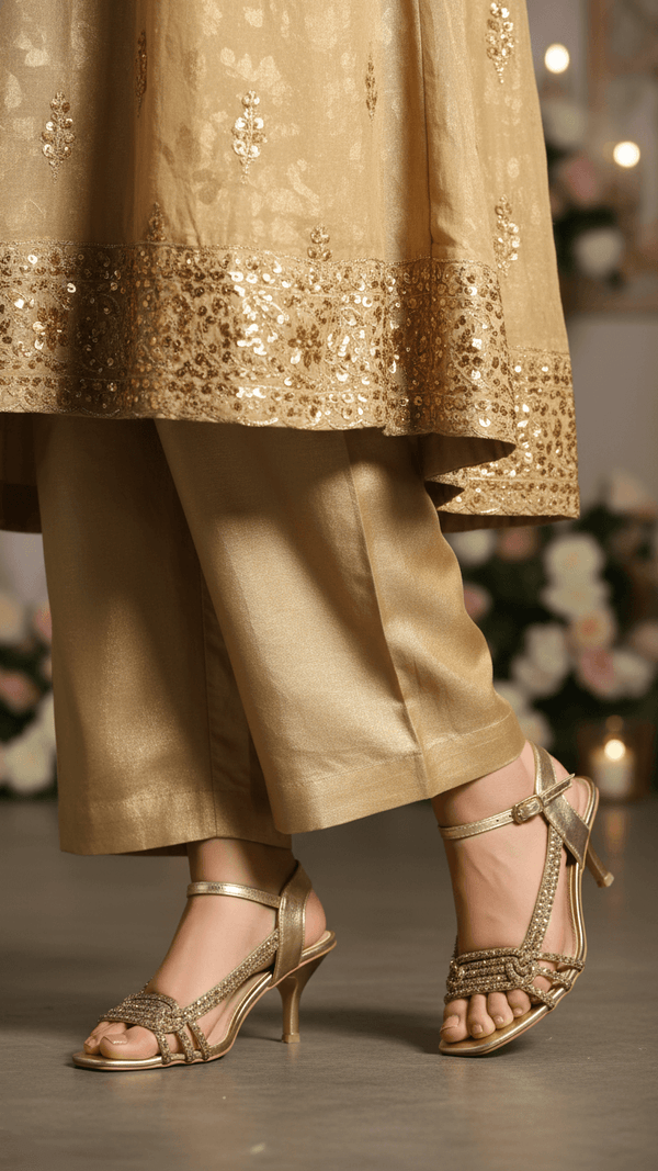 Golden Fancy Sandal For Women FN6251