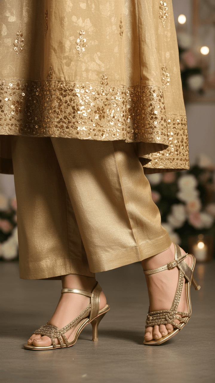 Golden Fancy Sandal For Women FN6251