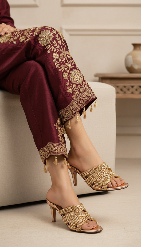 Golden Fancy Sandal For Ladies FN6252