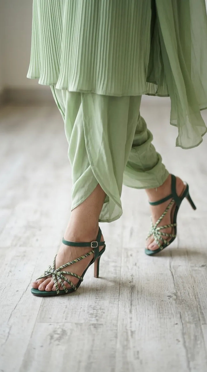 Green Fancy Sandal For Ladies FN6255
