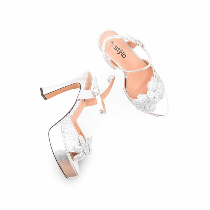 Silver Fancy Sandal For Women FN6272
