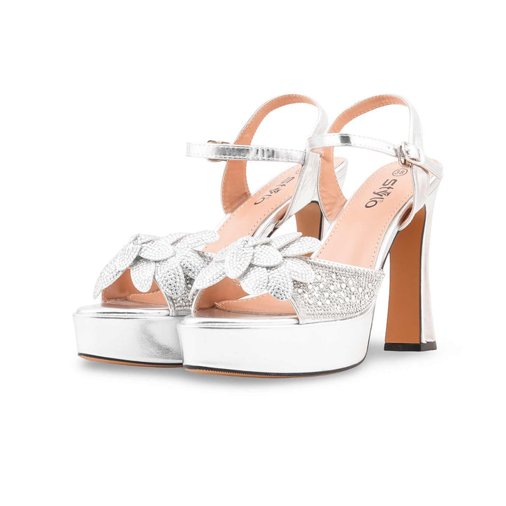 Silver Fancy Sandal For Women FN6272
