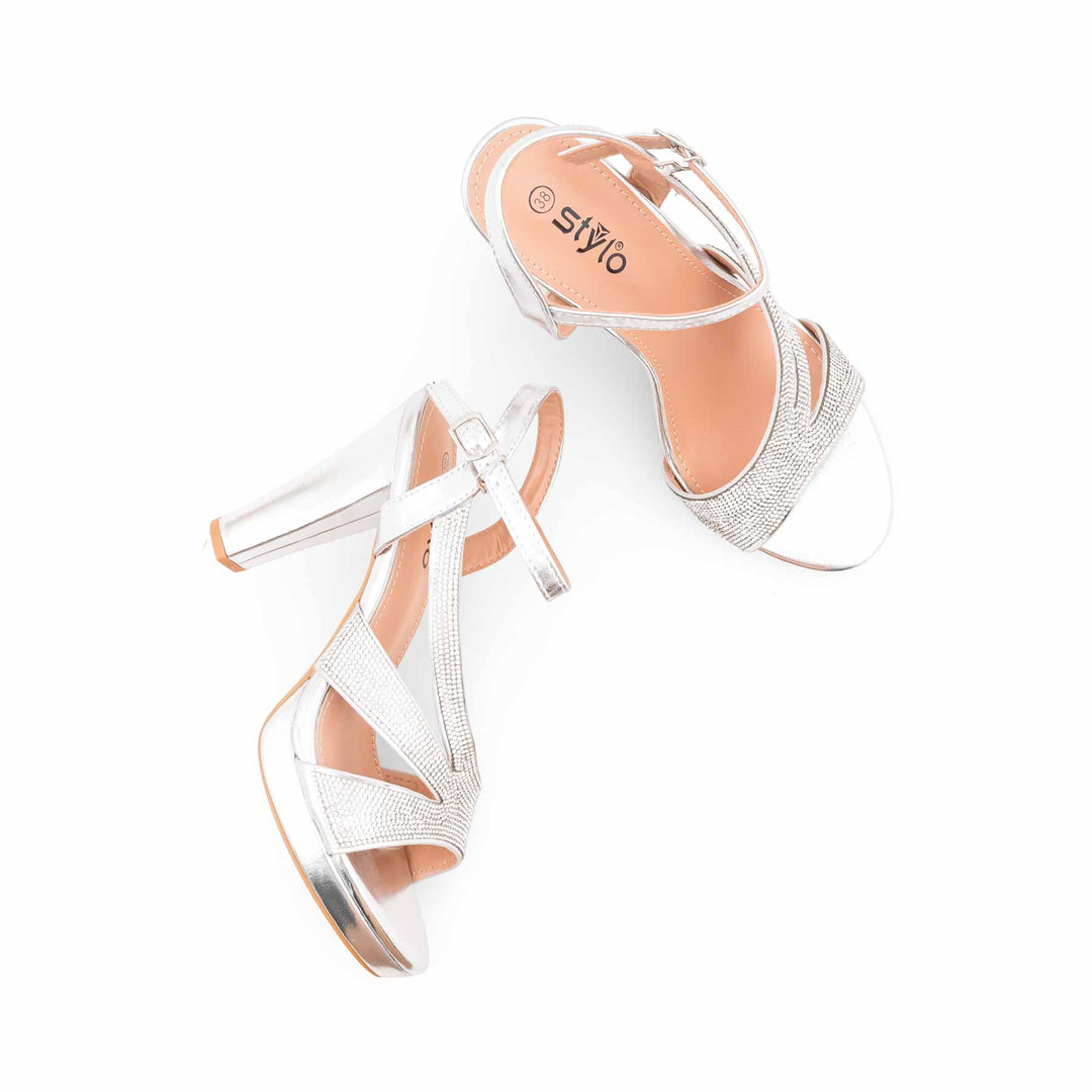 Silver Fancy Sandal For Women FN6273