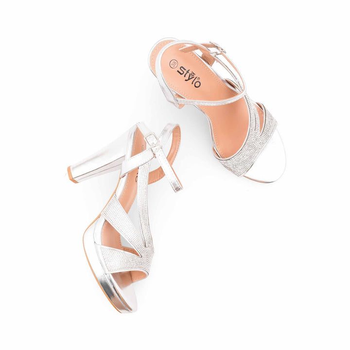 Silver Fancy Sandal For Women FN6273
