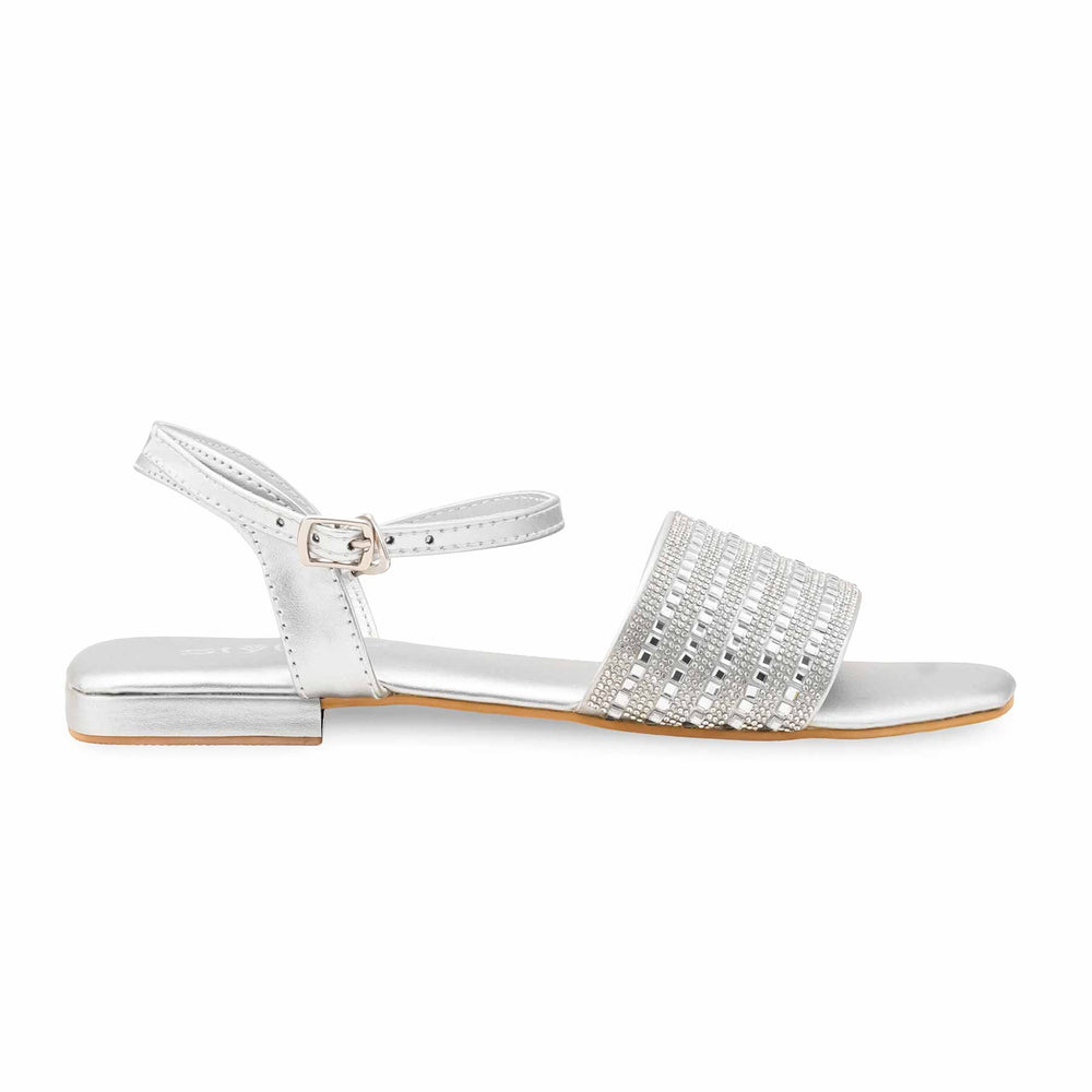Silver Fancy Sandal For Ladies FN6278