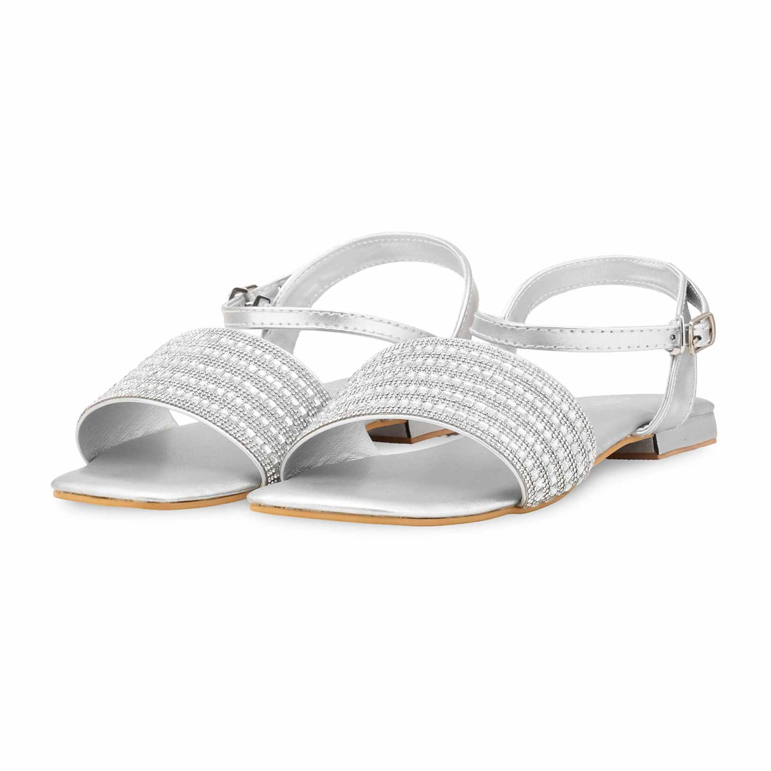 Silver Fancy Sandal For Ladies FN6278