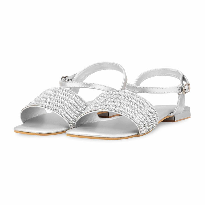Silver Fancy Sandal For Ladies FN6278