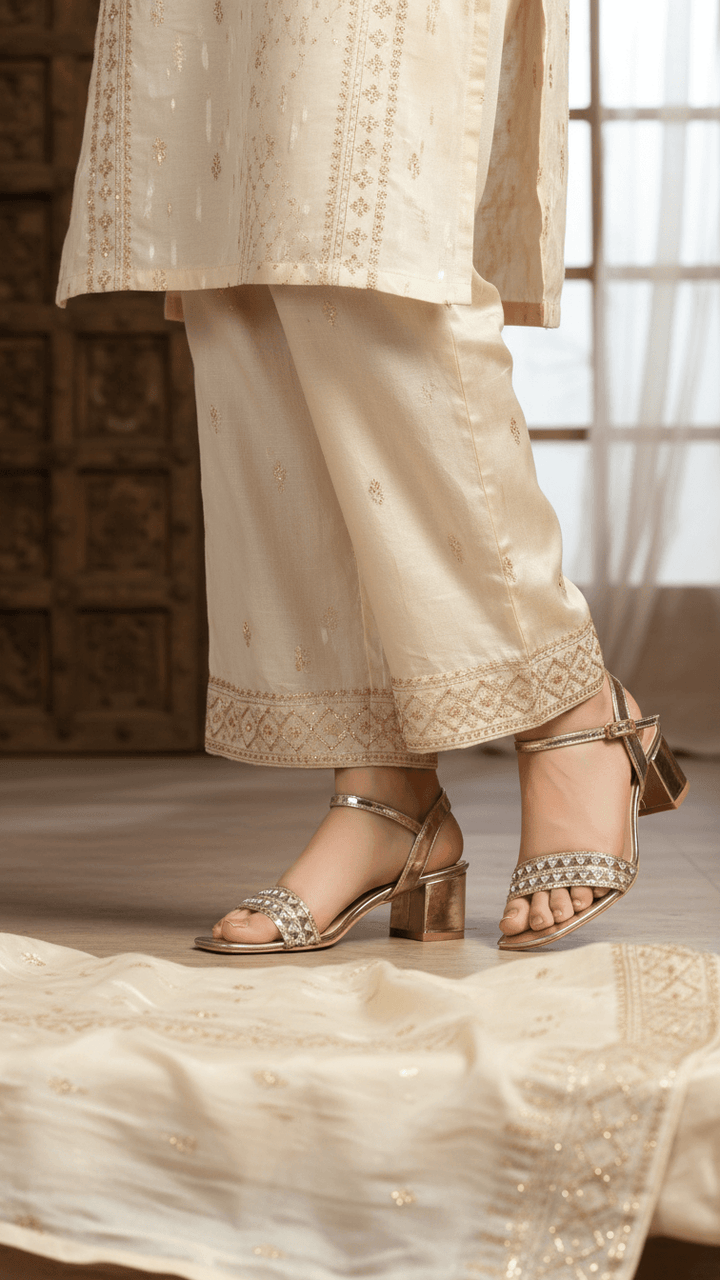 Golden Fancy Sandal For Ladies FN6279