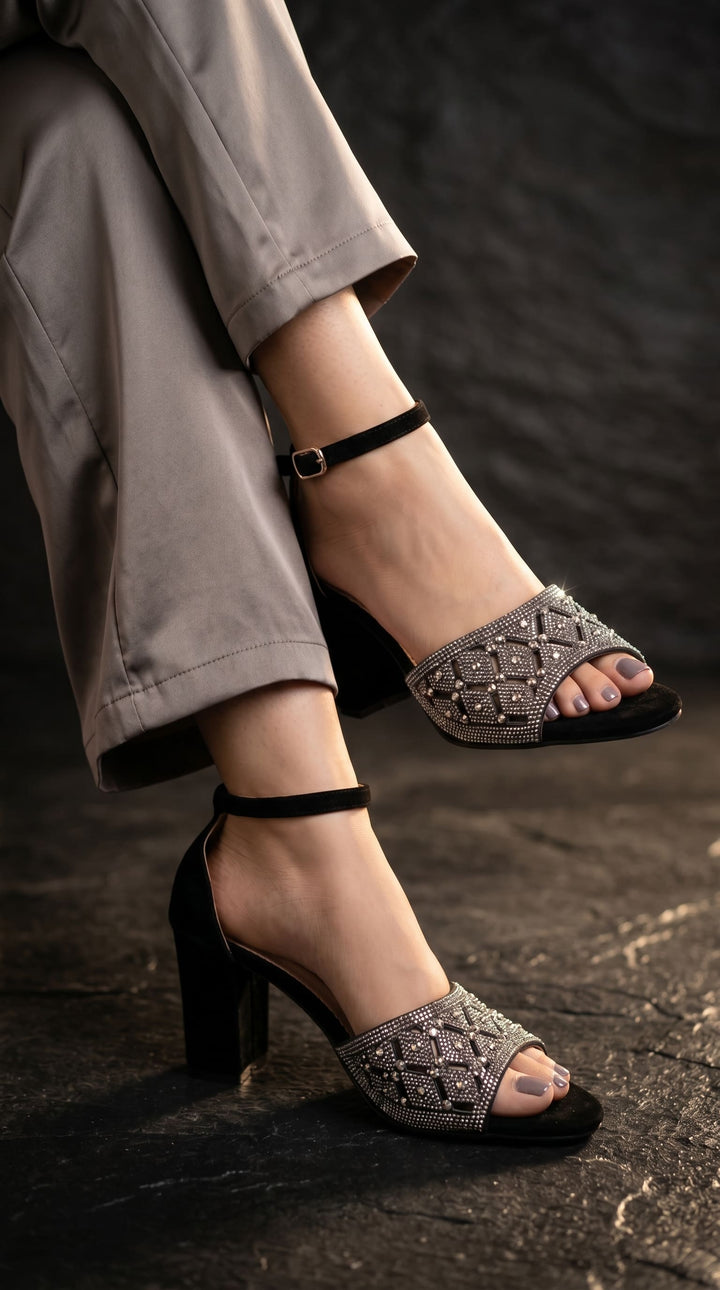 Black Fancy Sandal For Women FN6285
