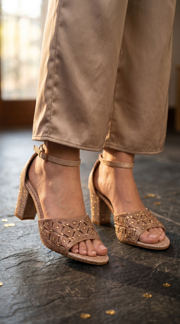 Golden Fancy Sandal For Women FN6285
