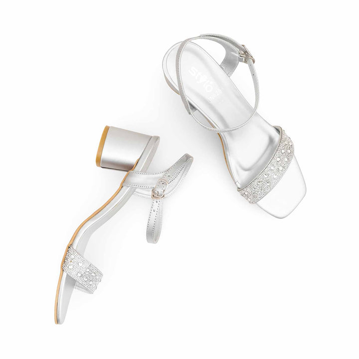 Silver Fancy Sandal For Women FN6289