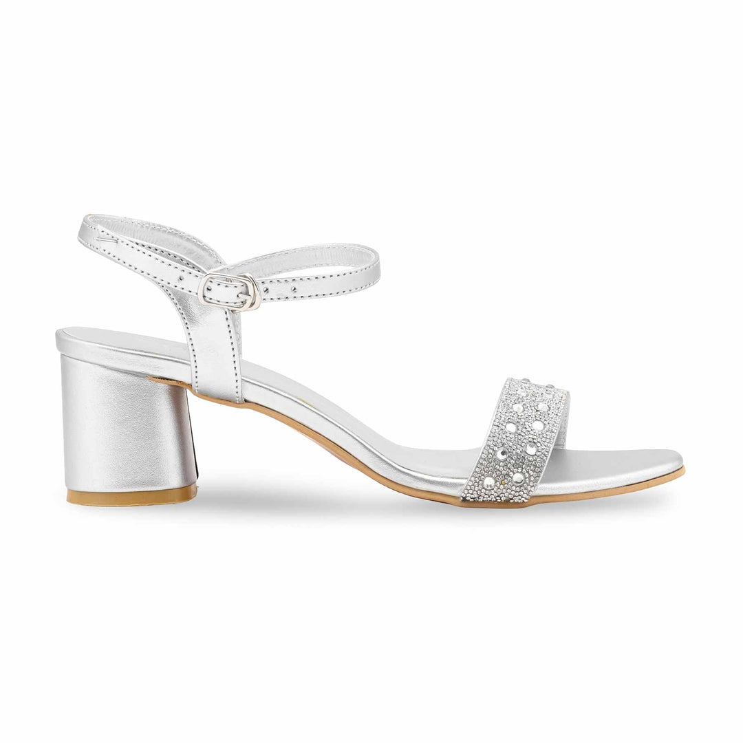 Silver Fancy Sandal For Women FN6289