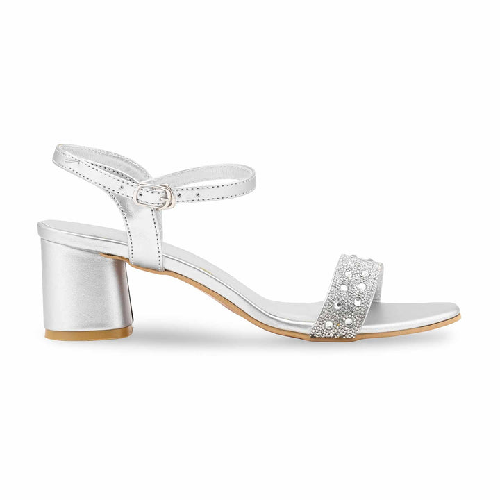 Silver Fancy Sandal For Women FN6289
