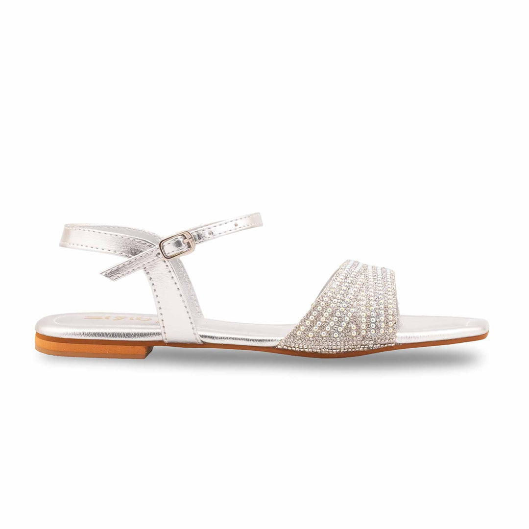 Silver Fancy Sandal For Women FN6297