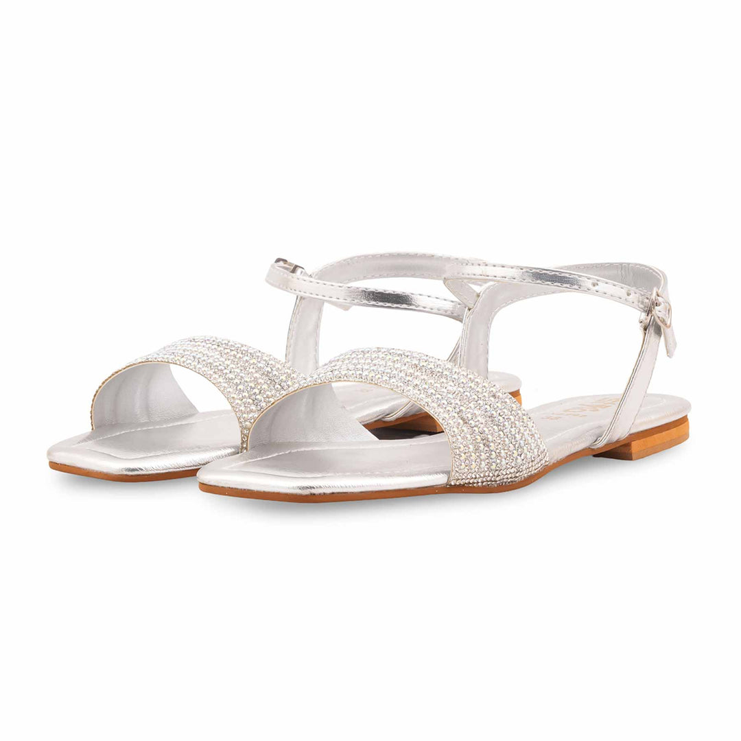 Silver Fancy Sandal For Women FN6297