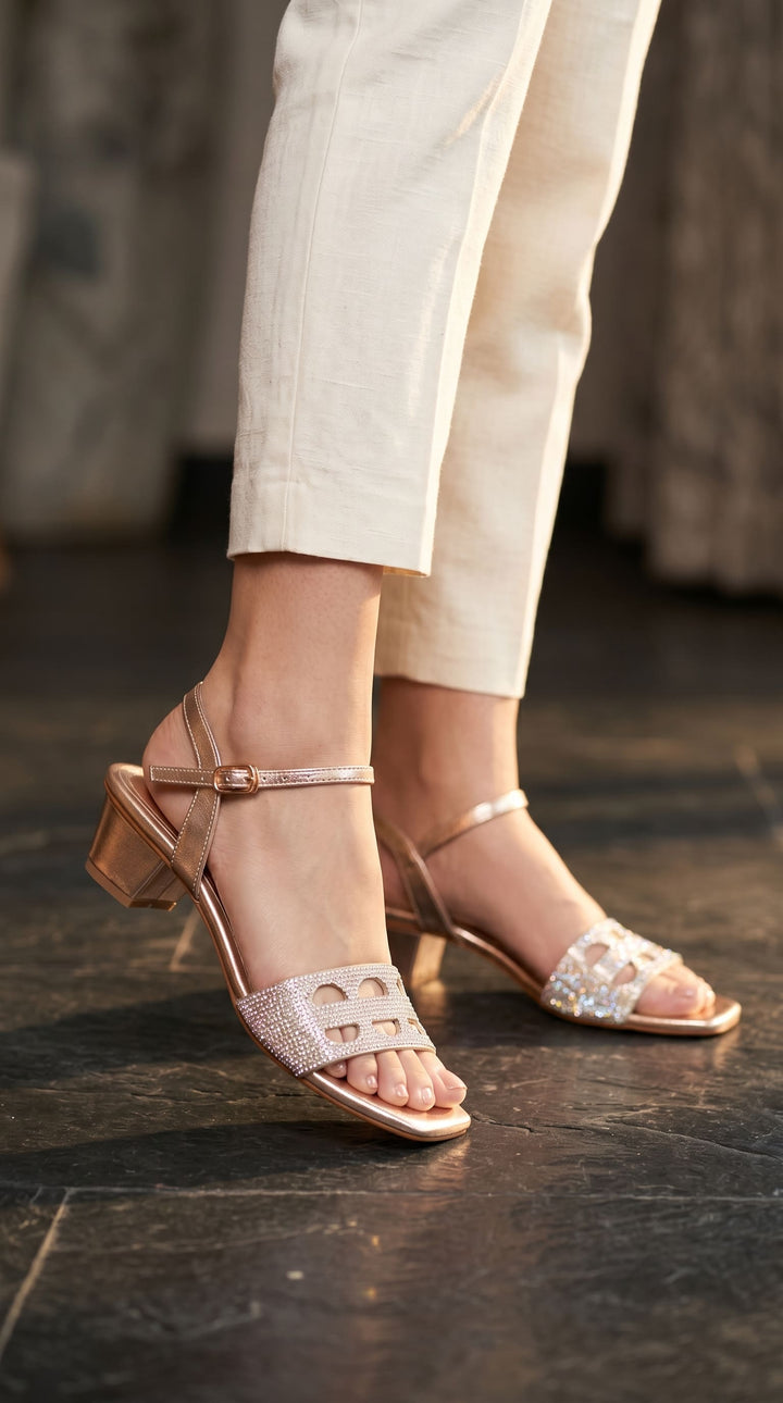 Golden Fancy Sandal For Ladies FN6298