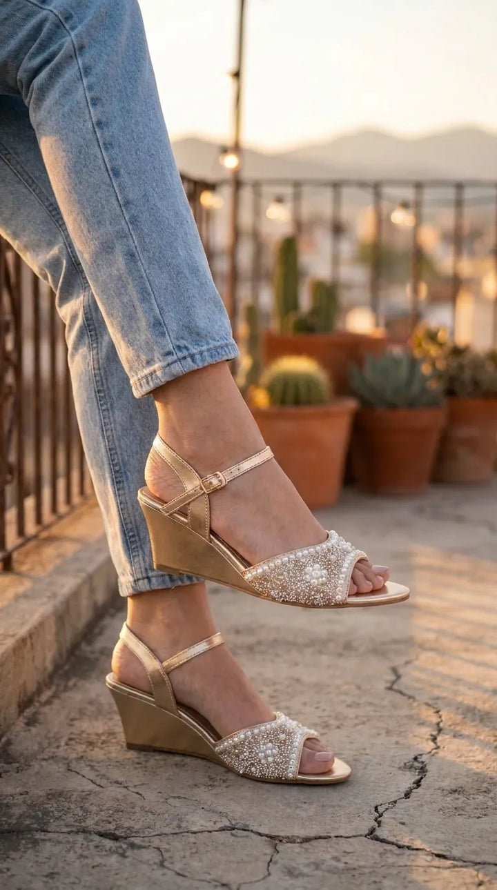 Golden Fancy Sandal For Women FN6301