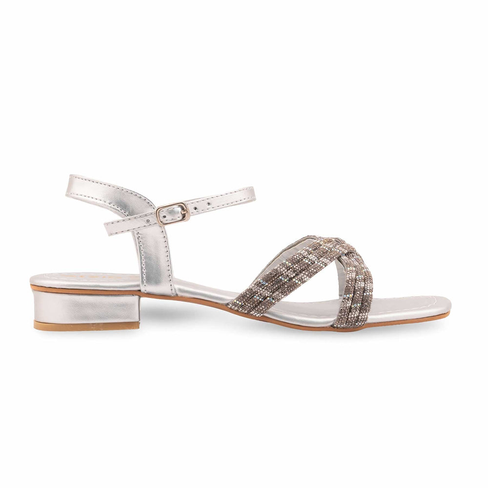 Silver Fancy Sandal For Women FN6302