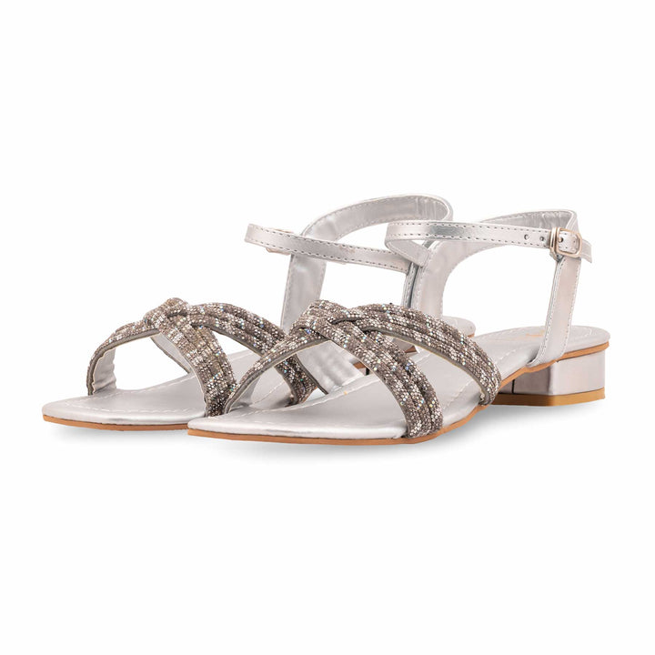 Silver Fancy Sandal For Women FN6302