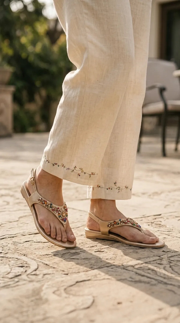 Golden Fancy Sandal For Women FN6314