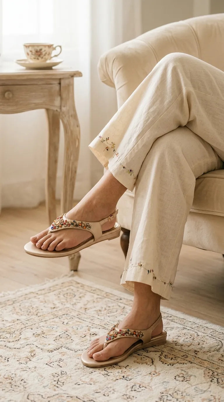 Golden Fancy Sandal For Women FN6314