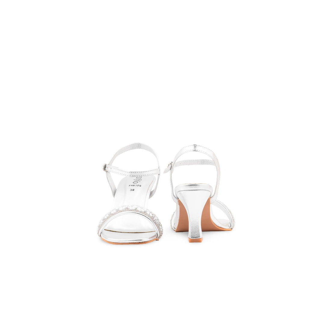 Silver Fancy Sandal For Women FN6329