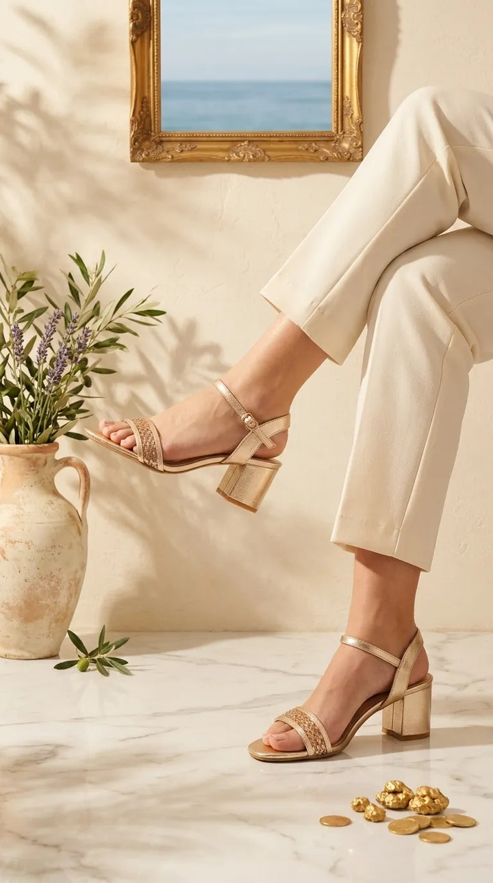 Golden Fancy Sandal For Women FN6390