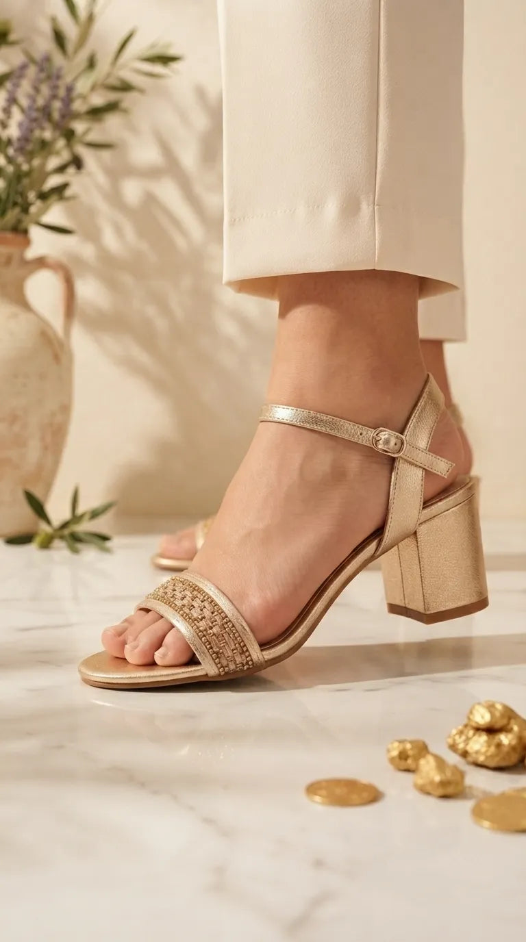 Golden Fancy Sandal For Women FN6390