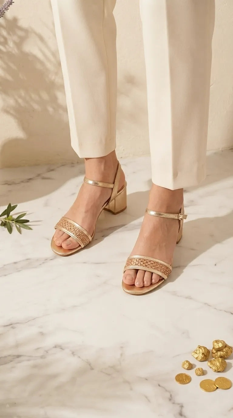Golden Fancy Sandal For Women FN6390