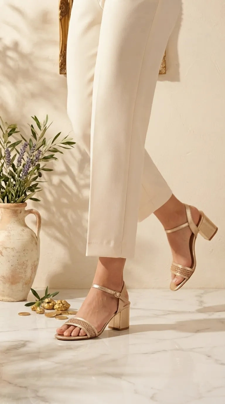 Golden Fancy Sandal For Women FN6390