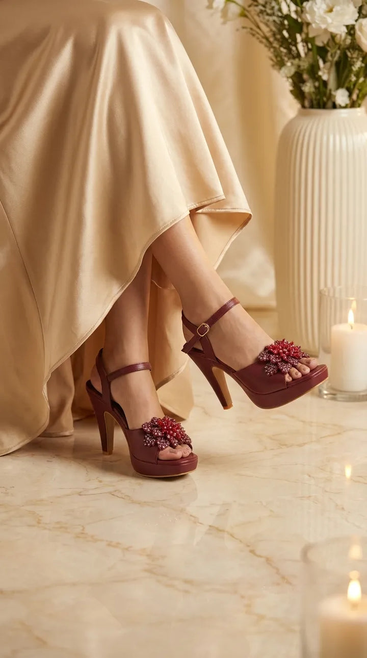 Maroon Fancy Bridal Sandal FN6400