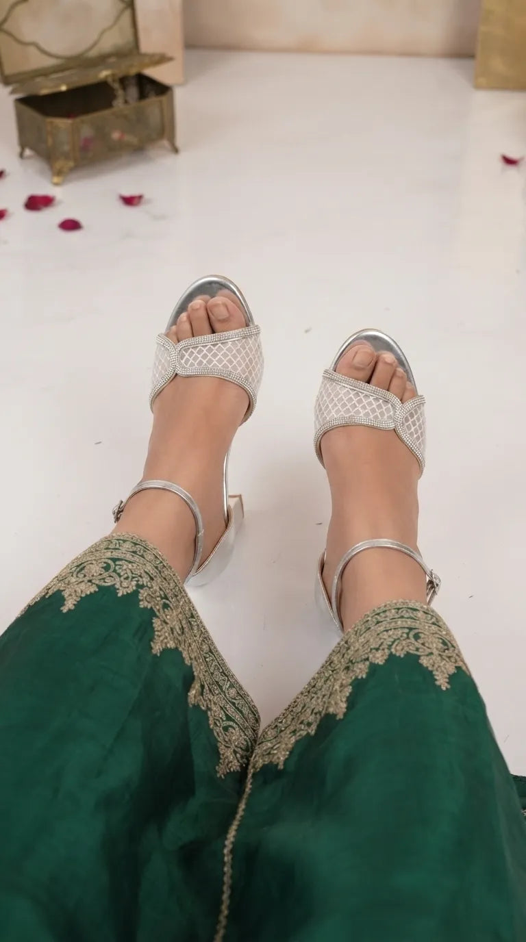 Silver Fancy Sandal For Women FN6407