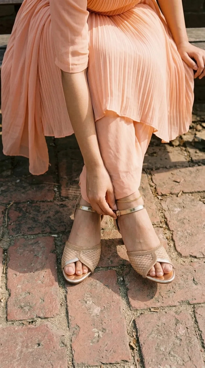 Golden Fancy Sandal For Ladies FN6418