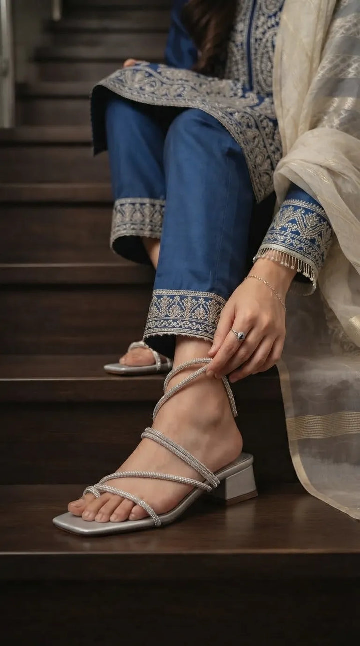 Silver Fancy Sandal For Women FN6437