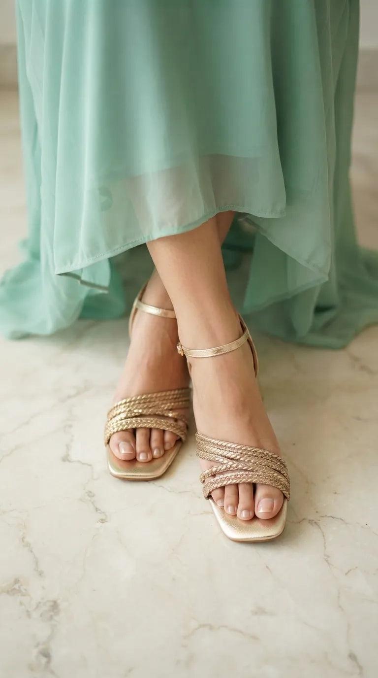 Golden Fancy Sandal For Women FN6446
