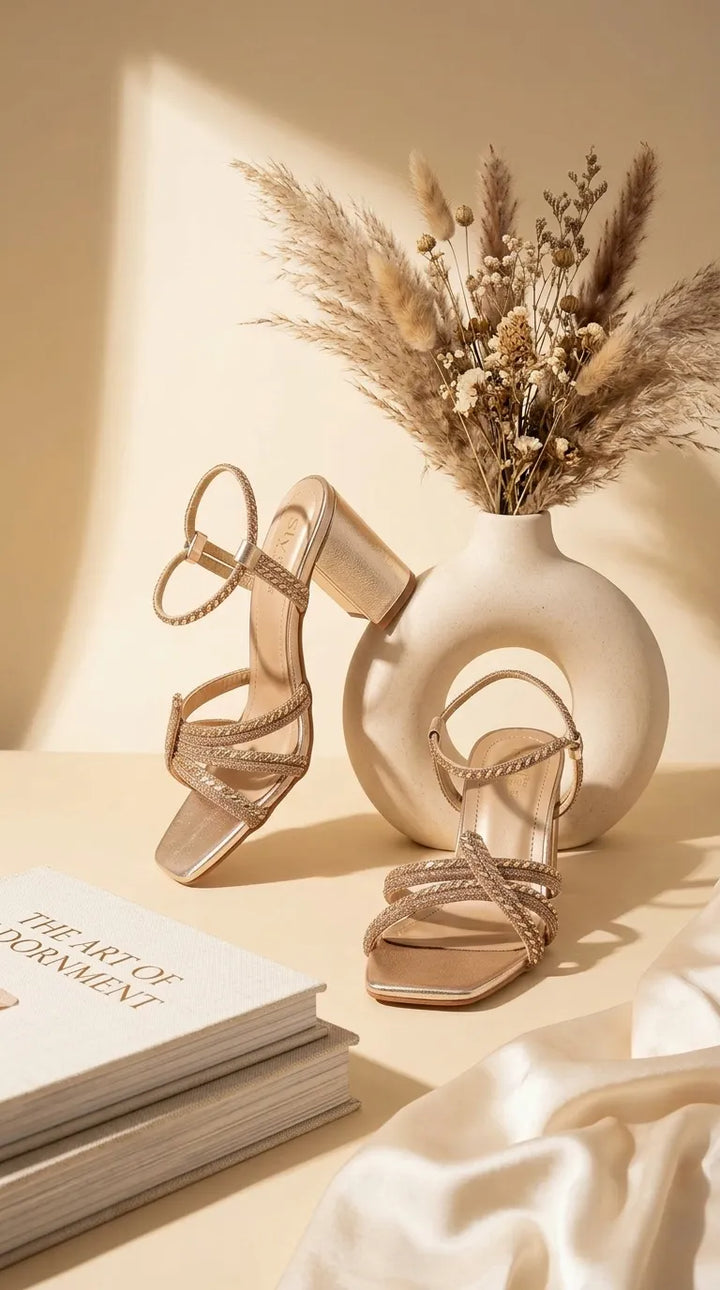 Golden Fancy Sandal For Women FN6447