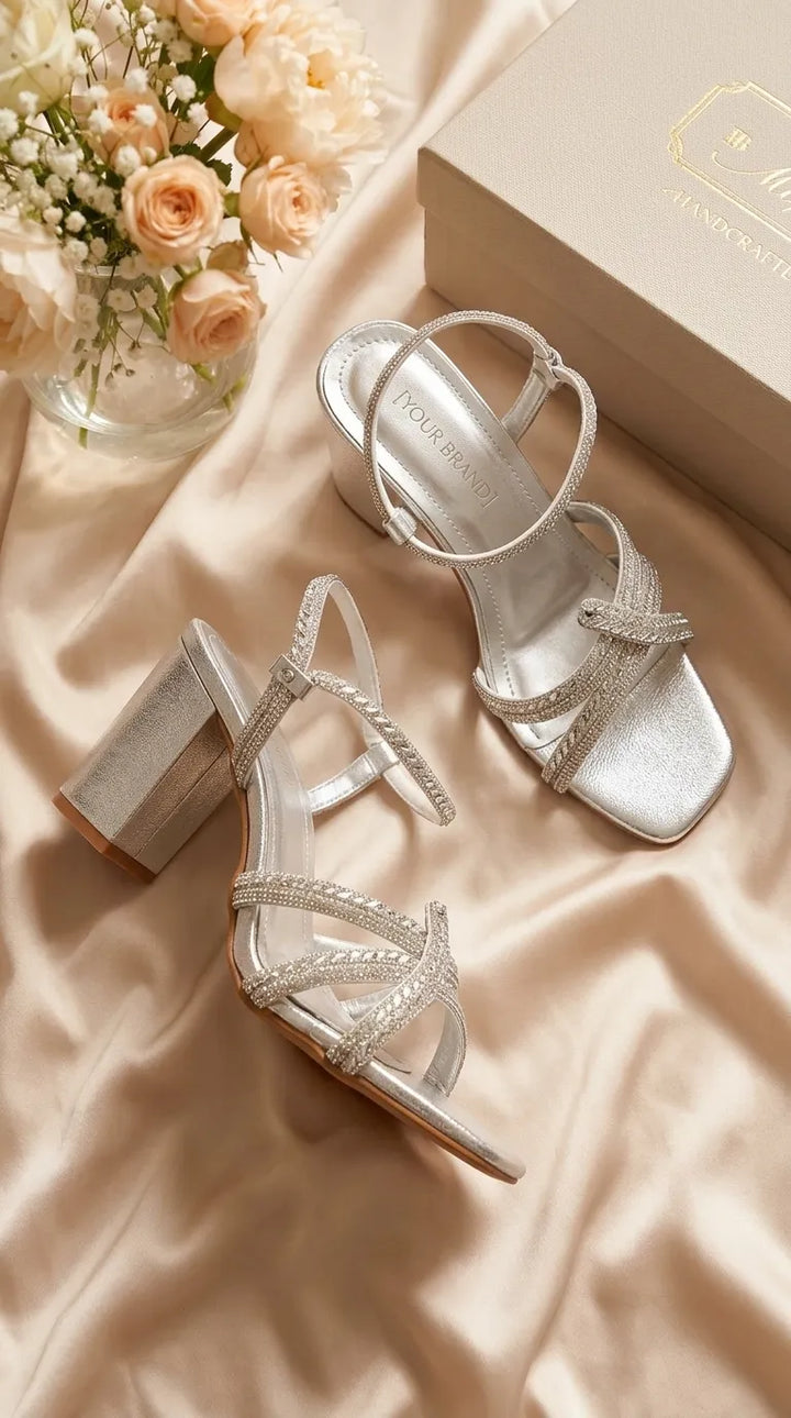 Silver Fancy Sandal For Women FN6447