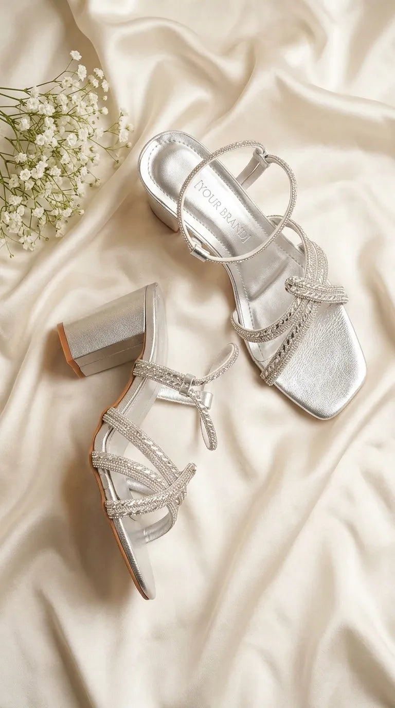 Silver Fancy Sandal For Women FN6447