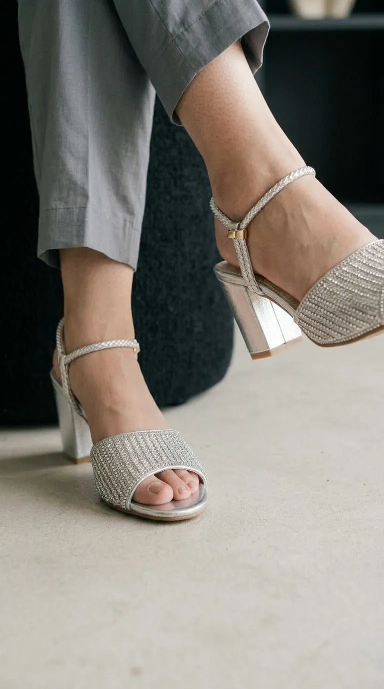 Silver Fancy Sandal For Ladies FN6449
