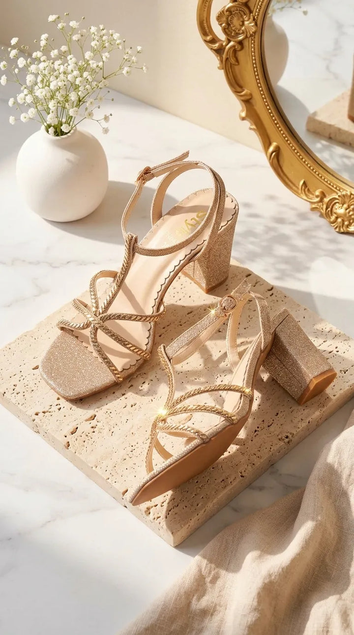 Golden Fancy Sandal For Ladies FN6453