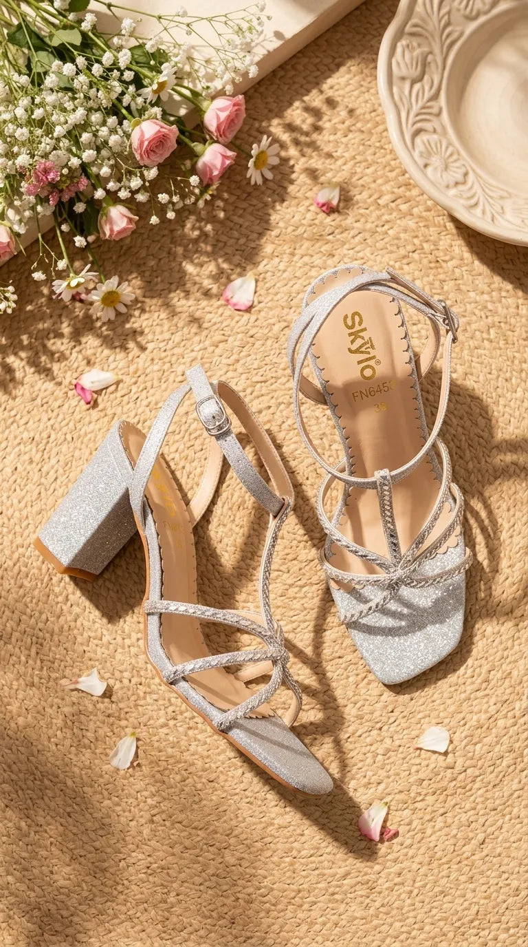 Silver Fancy Sandal For Ladies FN6453