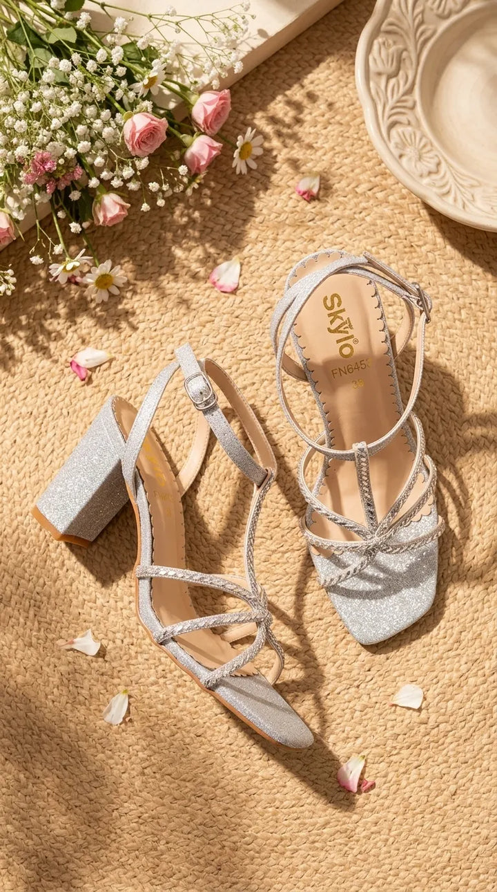 Silver Fancy Sandal For Ladies FN6453