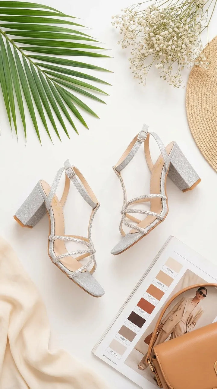 Silver Fancy Sandal For Ladies FN6453